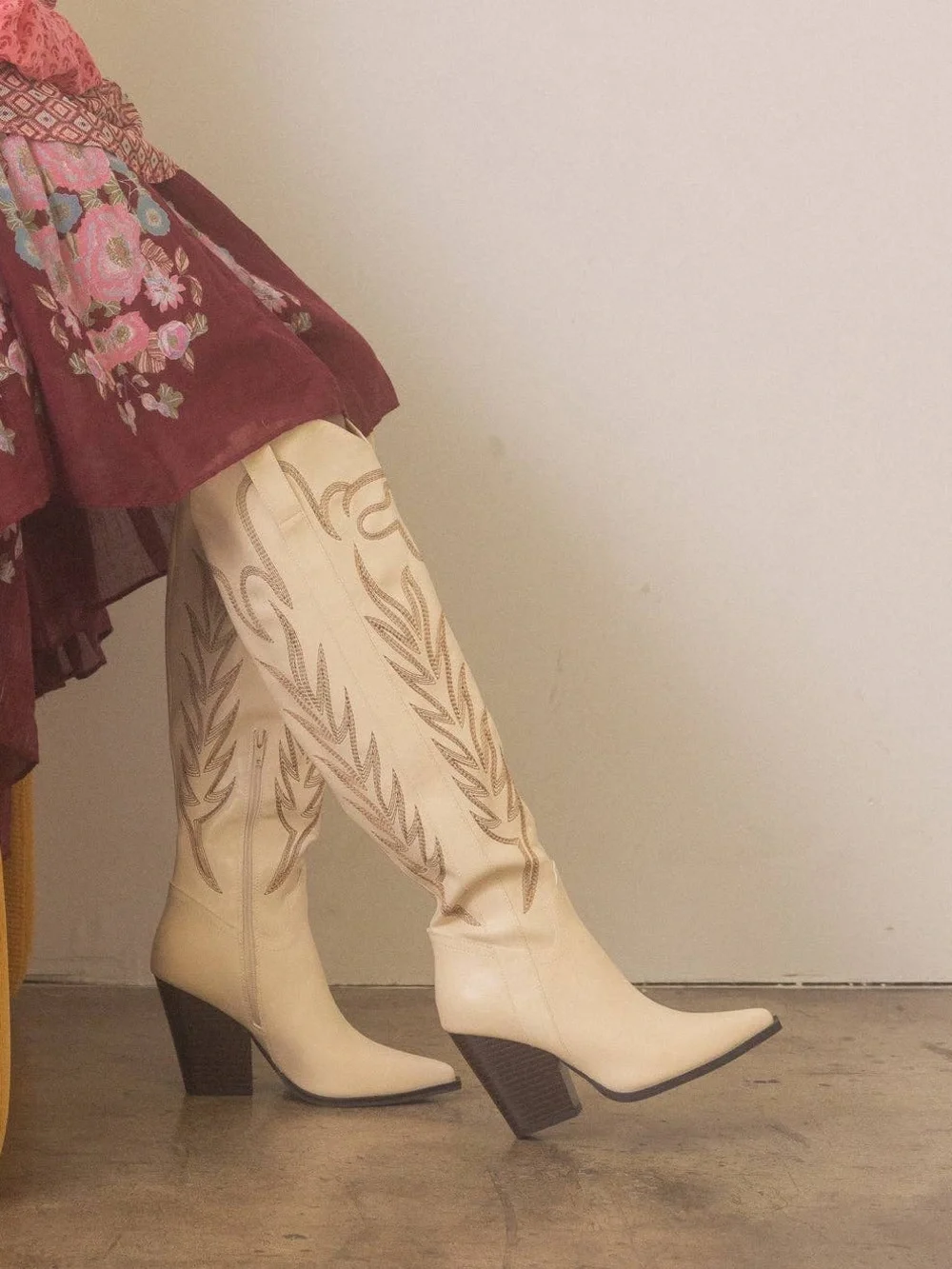 The Bronco Off White | Knee High Cowboy Western Boot